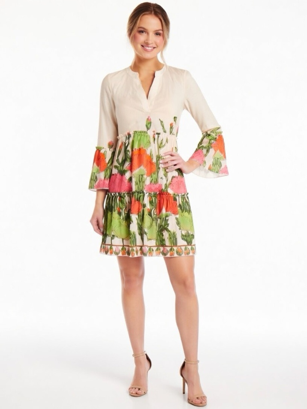 JB by JULIE BROWN ‘White Lotus’ Floral Ruffle Bell Sleeve Tiered Dress - Picture 6 of 16